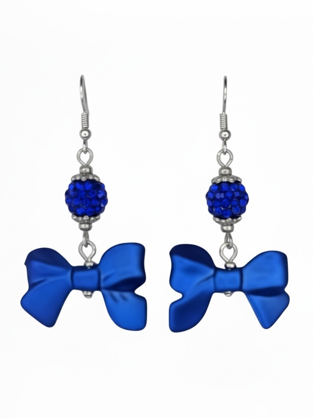 Elegant Royal Blue Bow and Sparkling Rhinestone Earrings